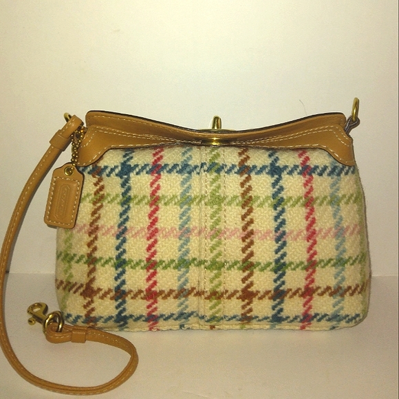BRAND NEW☆Vintage COACH HAMPTON'S Tattersall Wool Large Capacity 2-Way Baguette - Picture 4 of 16